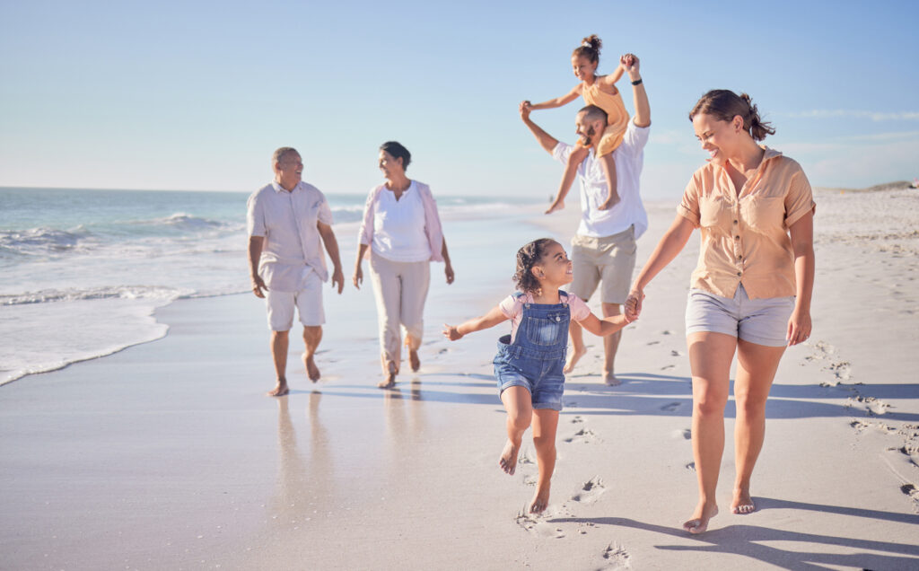 Family, beach and happy in cancun vacation in summer
